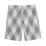 Grey Argyle Pattern Print Men's Sports Shorts