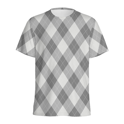 Grey Argyle Pattern Print Men's Sports T-Shirt