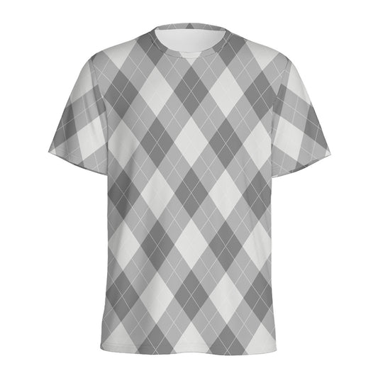 Grey Argyle Pattern Print Men's Sports T-Shirt