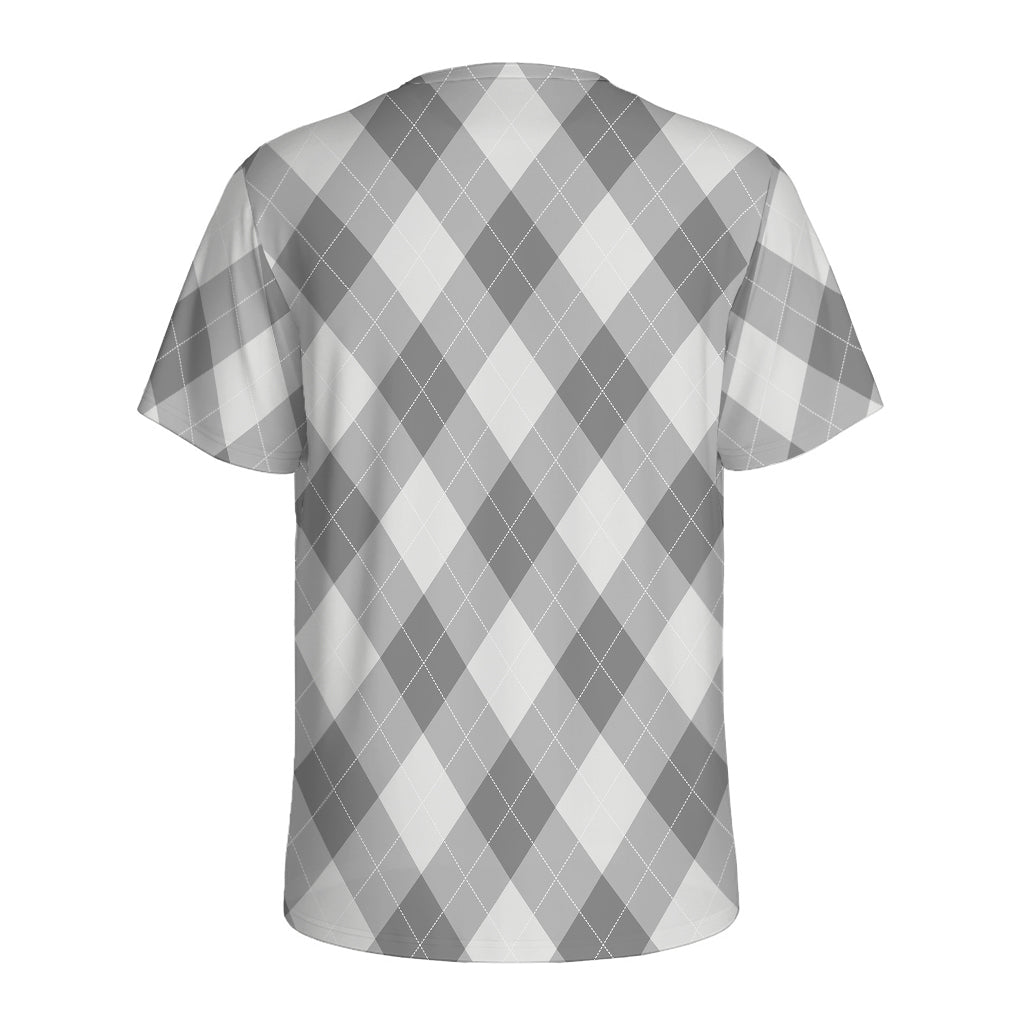 Grey Argyle Pattern Print Men's Sports T-Shirt