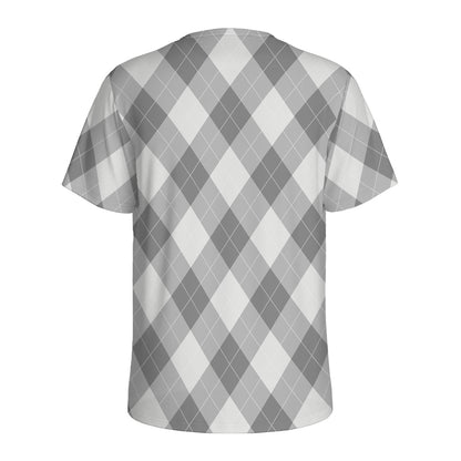 Grey Argyle Pattern Print Men's Sports T-Shirt
