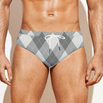 Grey Argyle Pattern Print Men's Swim Briefs