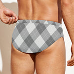 Grey Argyle Pattern Print Men's Swim Briefs