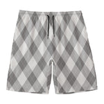 Grey Argyle Pattern Print Men's Swim Trunks