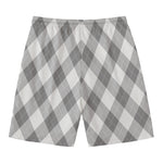 Grey Argyle Pattern Print Men's Swim Trunks