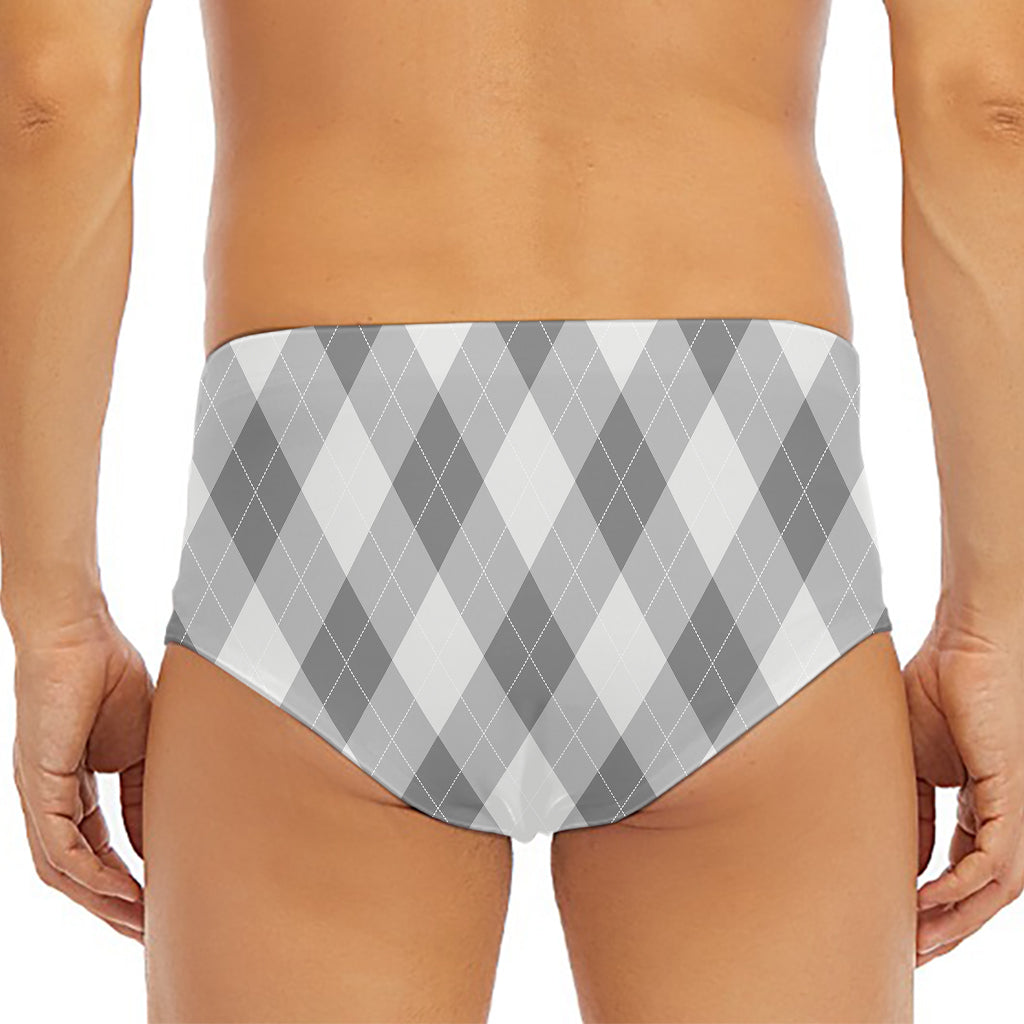 Grey Argyle Pattern Print Men's Triangle Swim Briefs