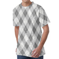 Grey Argyle Pattern Print Men's Velvet T-Shirt