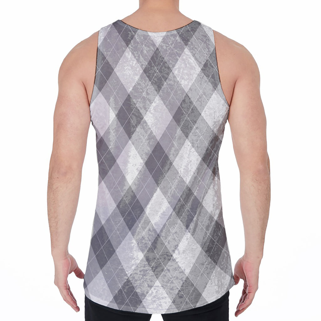 Grey Argyle Pattern Print Men's Velvet Tank Top