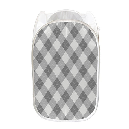 Grey Argyle Pattern Print Mesh Laundry Hamper
