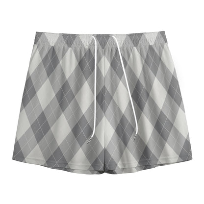 Grey Argyle Pattern Print Mesh Shorts
