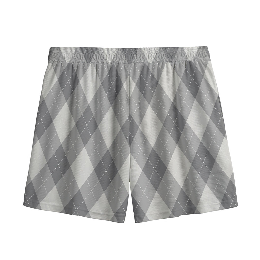 Grey Argyle Pattern Print Mesh Shorts