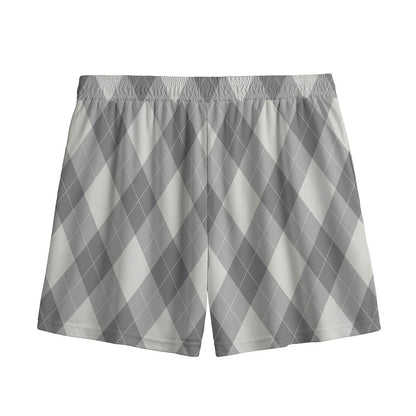 Grey Argyle Pattern Print Mesh Shorts