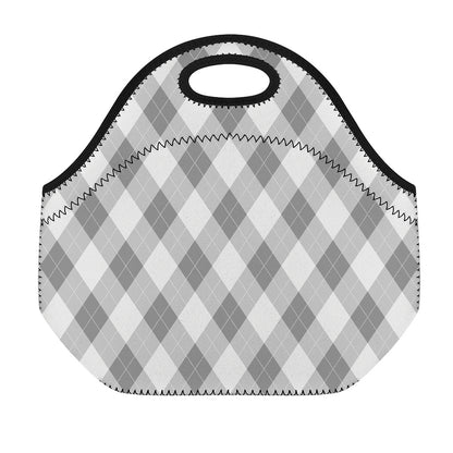 Grey Argyle Pattern Print Neoprene Lunch Bag