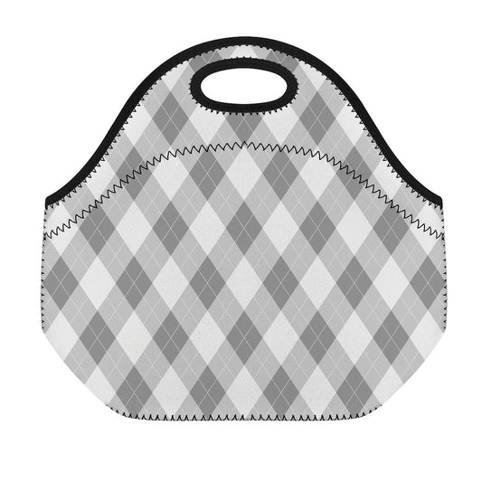 Grey Argyle Pattern Print Neoprene Lunch Bag