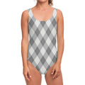 Grey Argyle Pattern Print One Piece Swimsuit