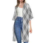 Grey Argyle Pattern Print Open Front Beach Cover Up