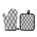 Grey Argyle Pattern Print Oven Mitt And Pot Holder Set
