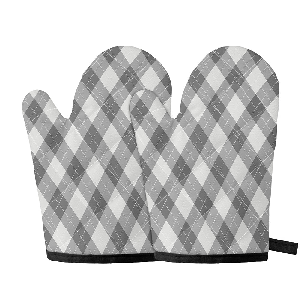Grey Argyle Pattern Print Oven Mitts