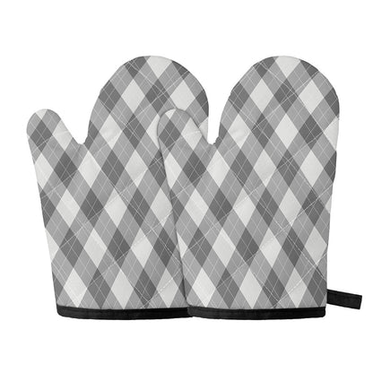 Grey Argyle Pattern Print Oven Mitts