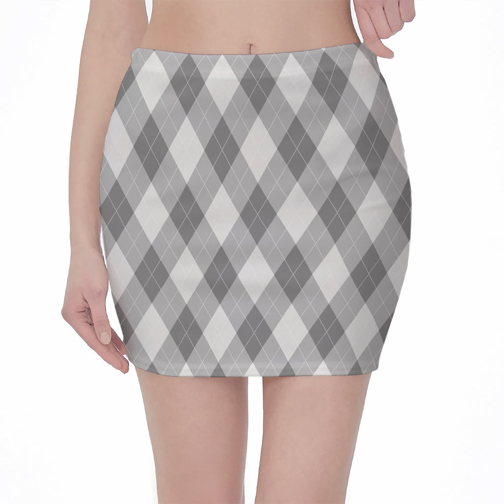 Grey Argyle Pattern Print Pencil Mini Skirt