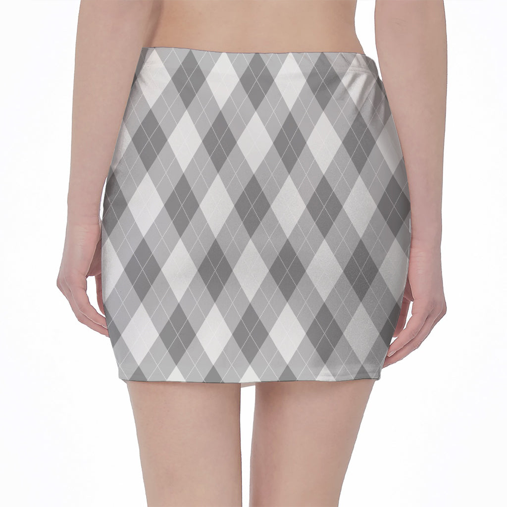 Grey Argyle Pattern Print Pencil Mini Skirt