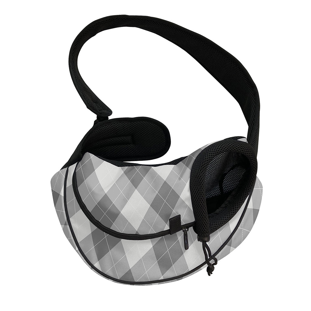 Grey Argyle Pattern Print Pet Sling Carrier