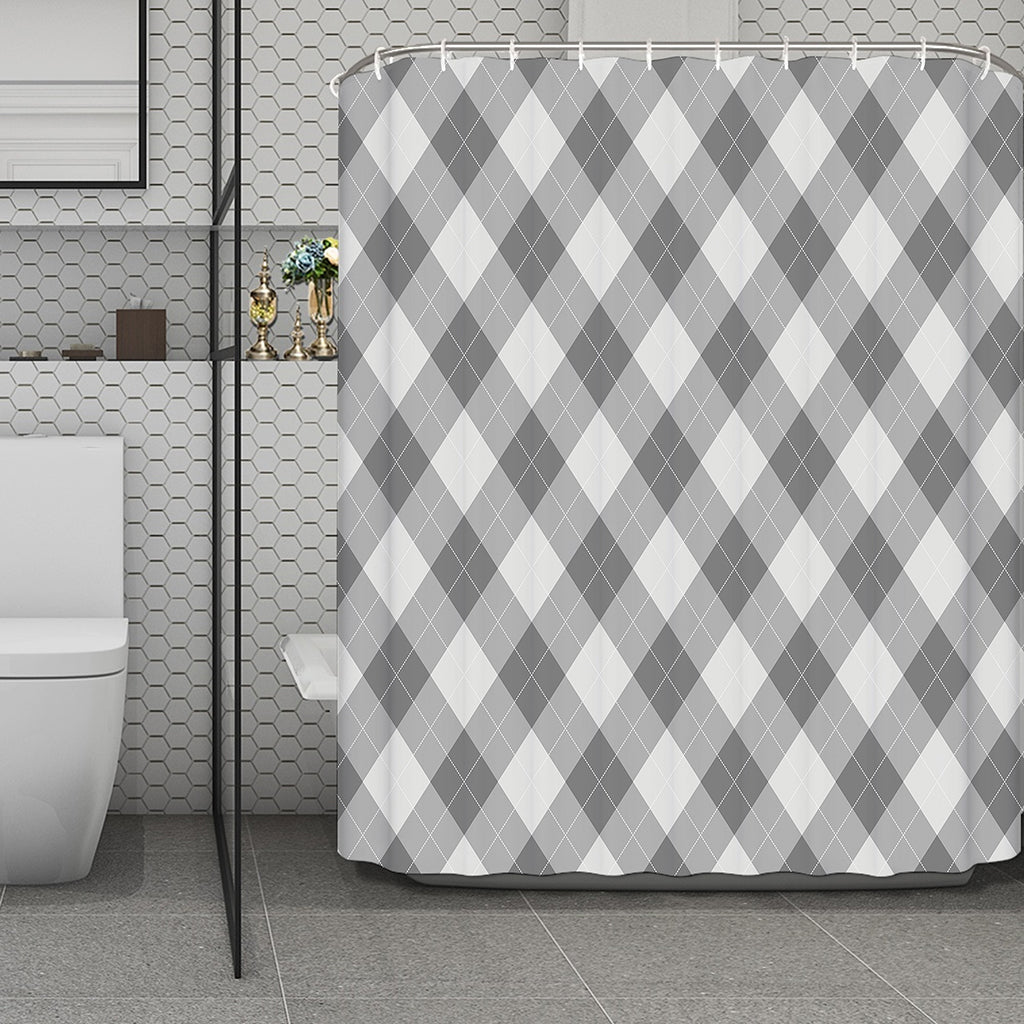 Grey Argyle Pattern Print Polyester Shower Curtain