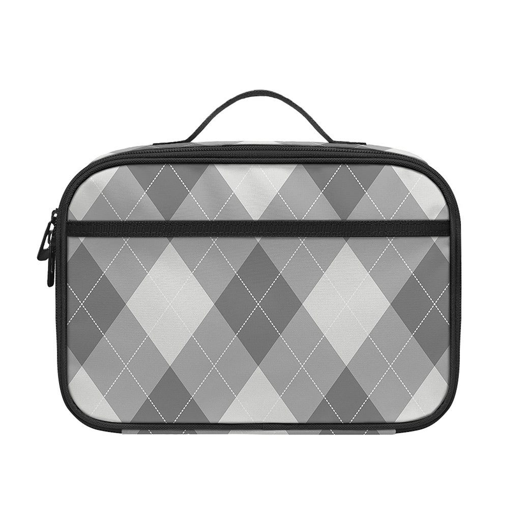Grey Argyle Pattern Print Portable Lunch Bag
