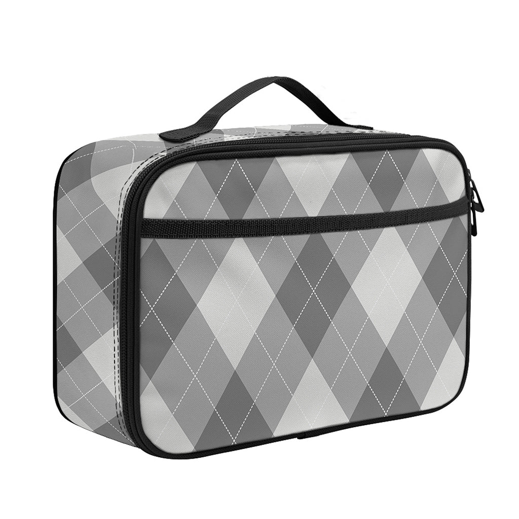 Grey Argyle Pattern Print Portable Lunch Bag