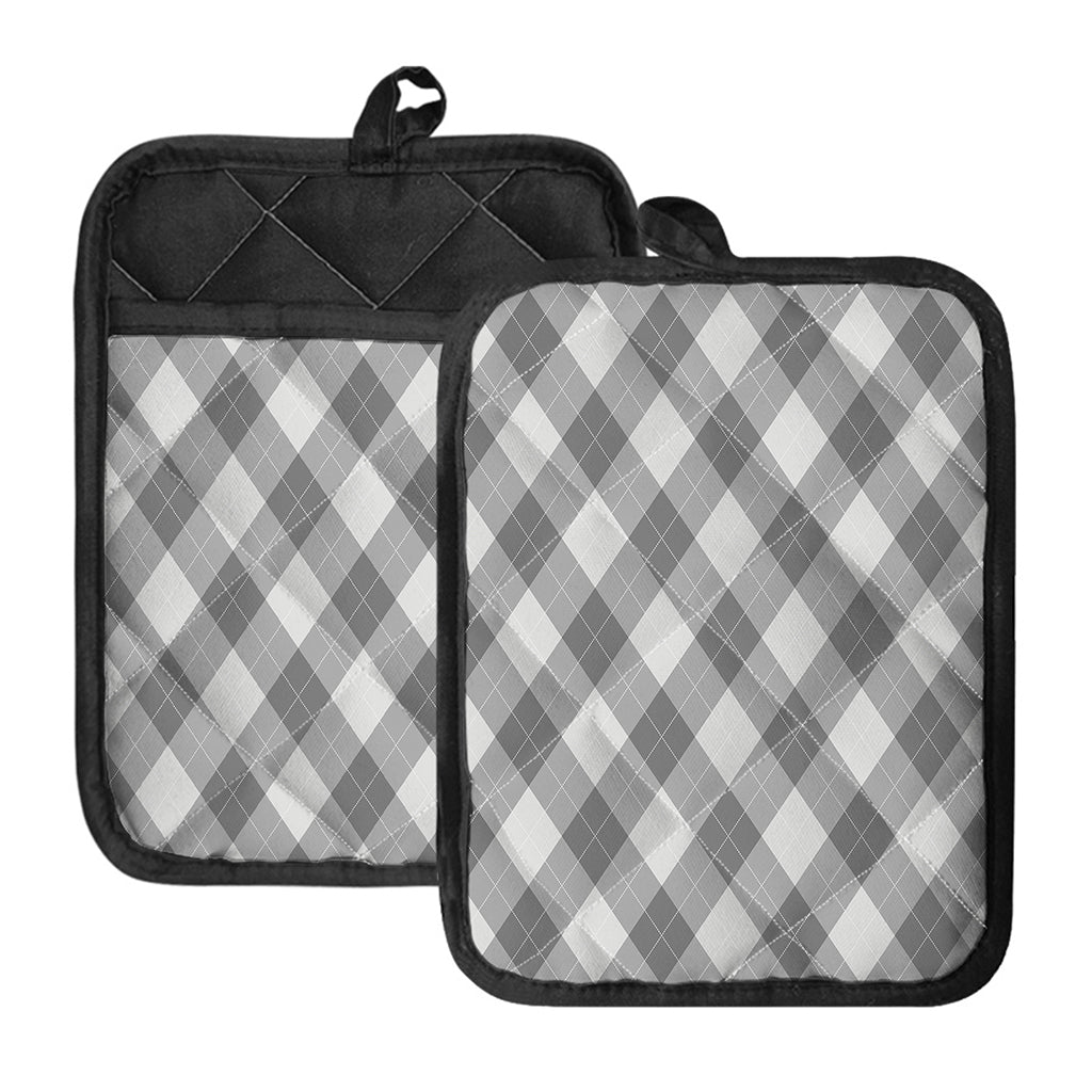 Grey Argyle Pattern Print Pot Holders With Pocket