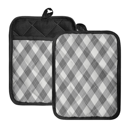 Grey Argyle Pattern Print Pot Holders With Pocket