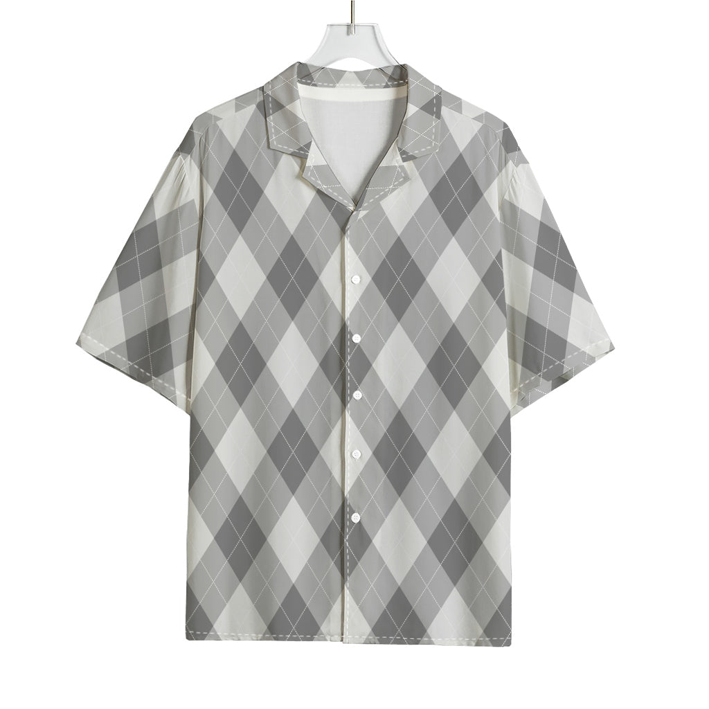 Grey Argyle Pattern Print Rayon Hawaiian Shirt