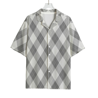 Grey Argyle Pattern Print Rayon Hawaiian Shirt
