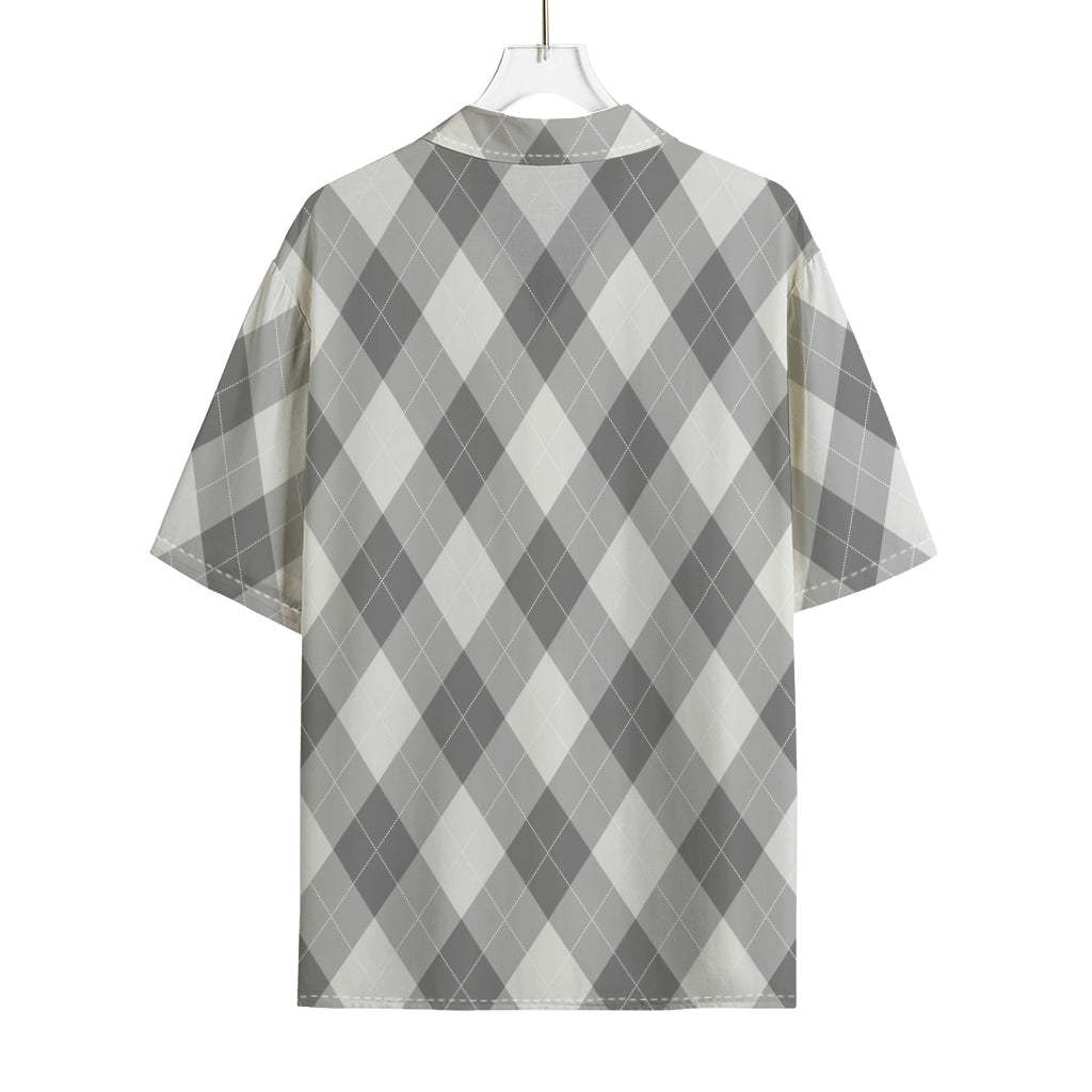 Grey Argyle Pattern Print Rayon Hawaiian Shirt