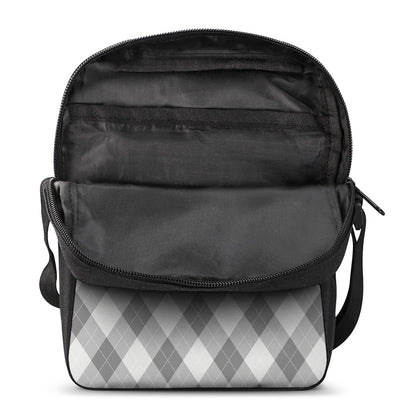 Grey Argyle Pattern Print Rectangular Crossbody Bag