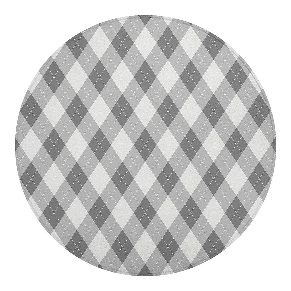 Grey Argyle Pattern Print Round Blanket