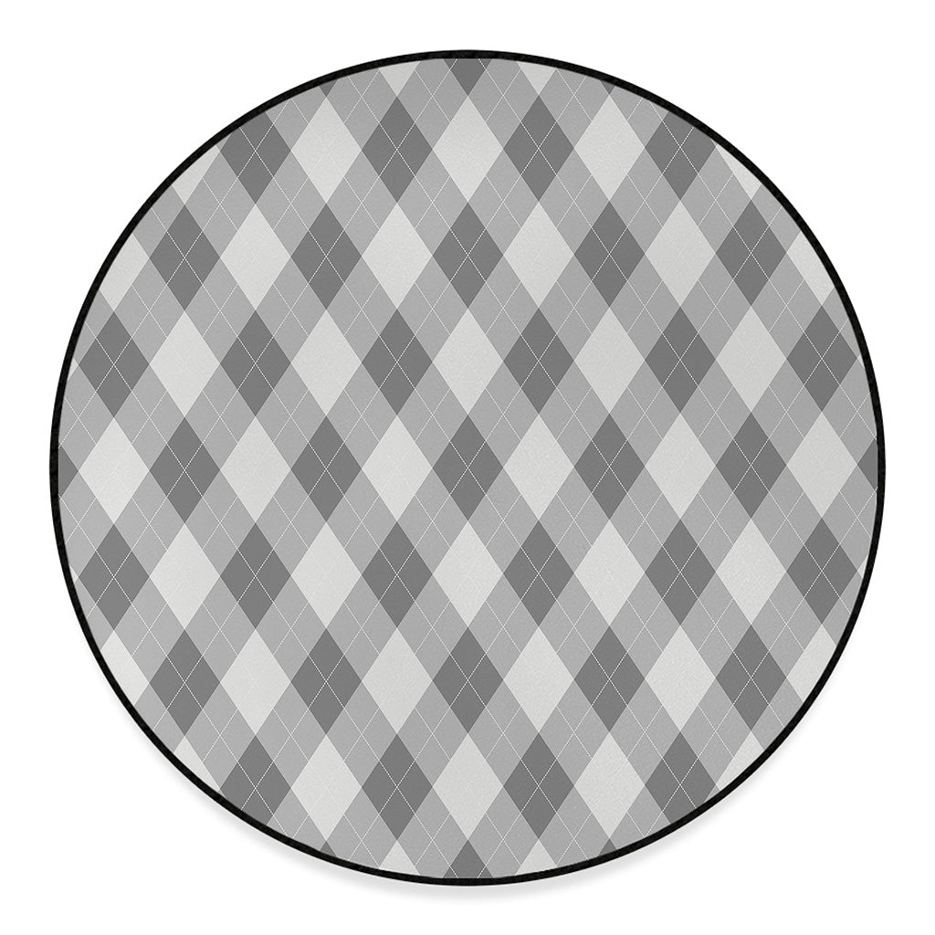 Grey Argyle Pattern Print Round Floor Mat