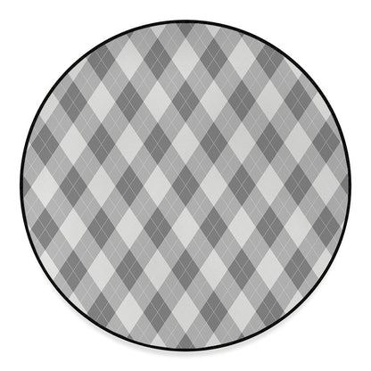 Grey Argyle Pattern Print Round Floor Mat