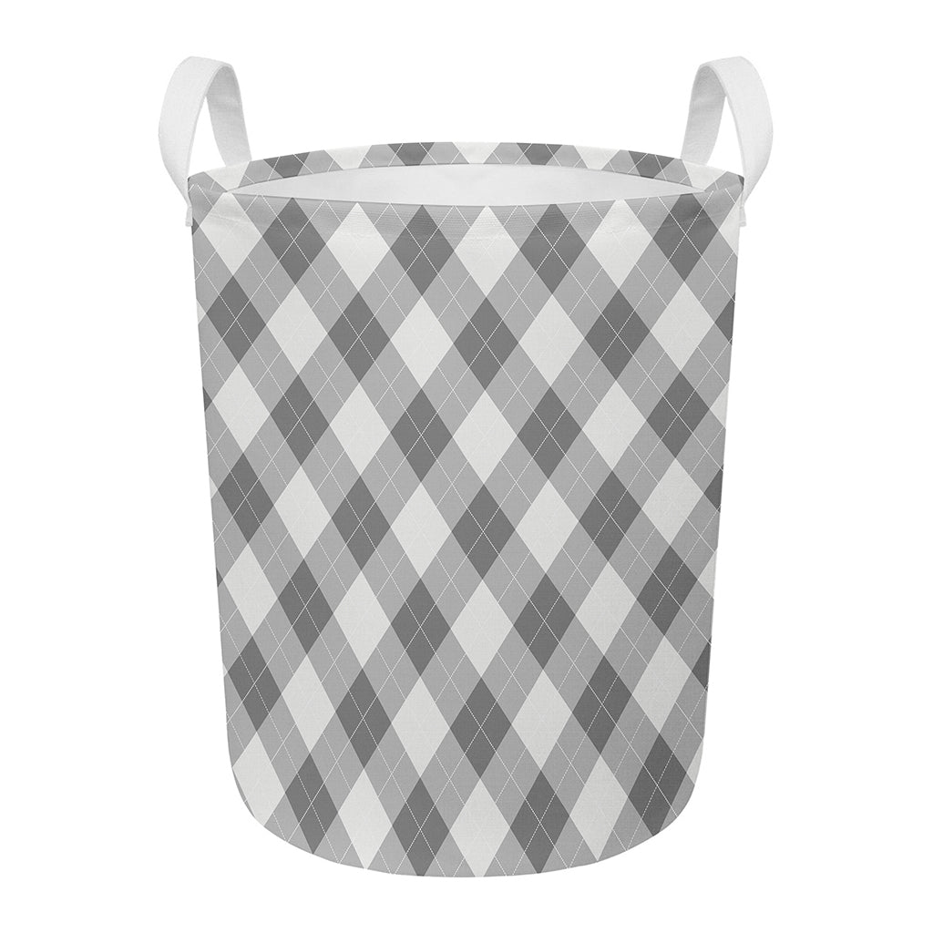 Grey Argyle Pattern Print Round Laundry Basket