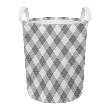 Grey Argyle Pattern Print Round Laundry Basket