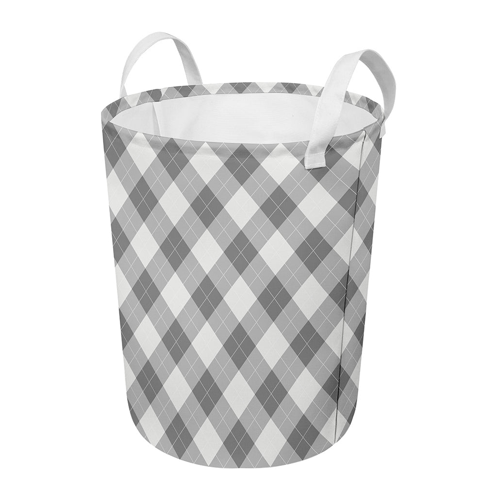 Grey Argyle Pattern Print Round Laundry Basket