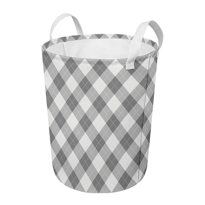 Grey Argyle Pattern Print Round Laundry Basket