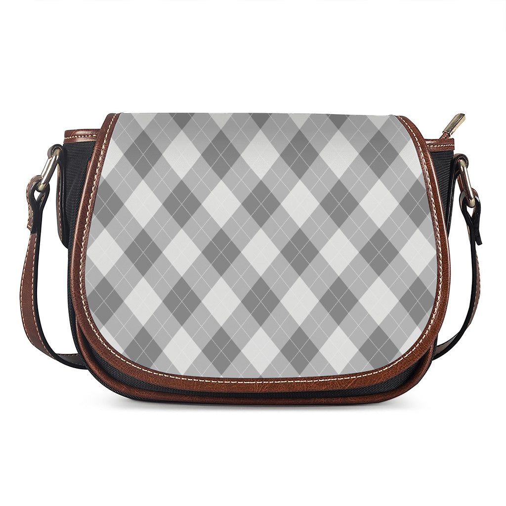 Grey Argyle Pattern Print Saddle Bag