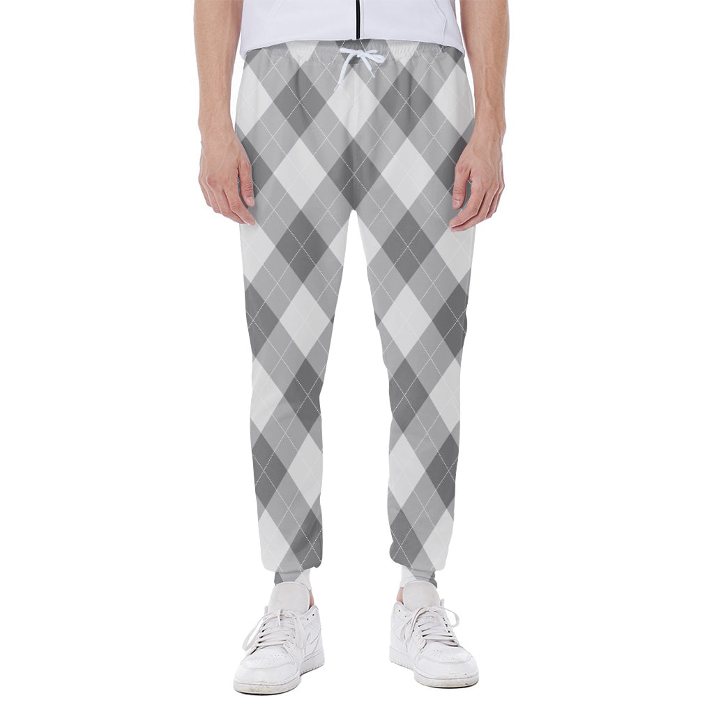 Grey Argyle Pattern Print Scuba Joggers