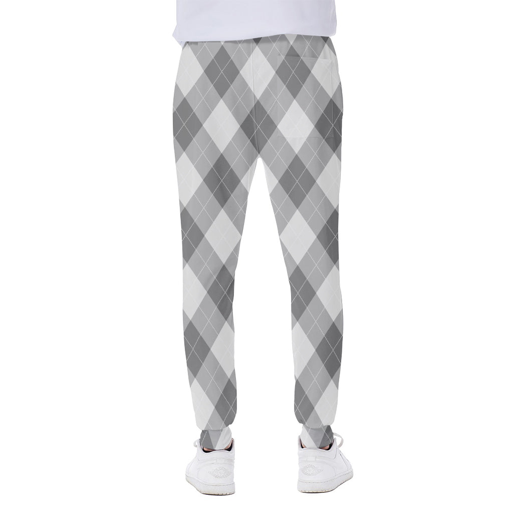 Grey Argyle Pattern Print Scuba Joggers