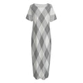 Grey Argyle Pattern Print Short Sleeve Long Nightdress