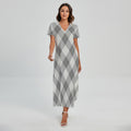 Grey Argyle Pattern Print Short Sleeve Maxi Dress