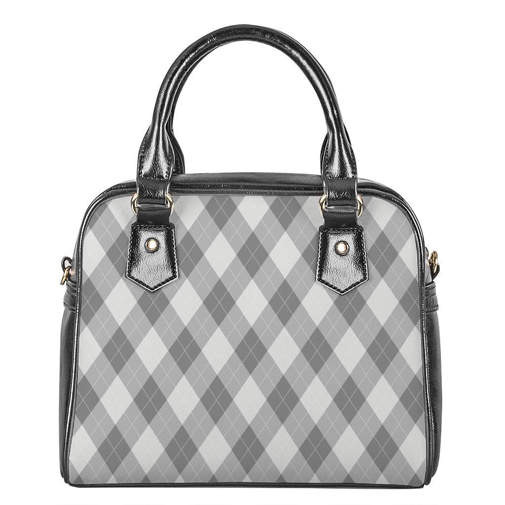 Grey Argyle Pattern Print Shoulder Handbag