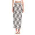 Grey Argyle Pattern Print Side Slit Maxi Skirt
