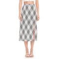 Grey Argyle Pattern Print Side Slit Midi Skirt